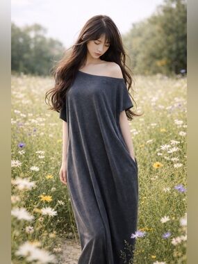 Slow Mornings to Sidewalk Strolls slouchy relaxed draped tee maxi dress